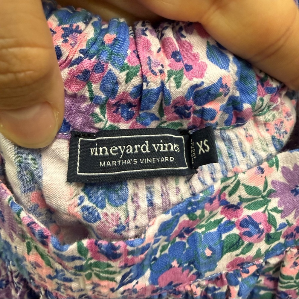 Vineyard Vines Size XS Floral Puff Sleeve Blouse - Blue and Pink - Picture 2 of 8